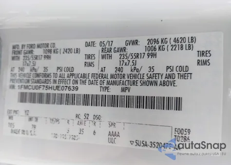 2017 Ford Escape S z USA, uszkodzony, nr VIN 1FMCU0F75HUE07639